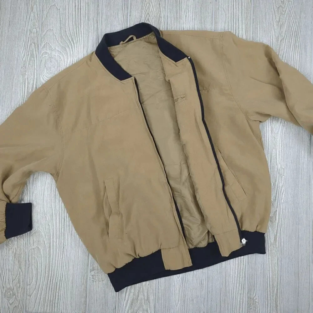 Giffini Lightweight Bomber Jacket Tan Black Trim Size Large Mens